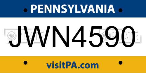 JWN4590 Pennsylvania License Plate