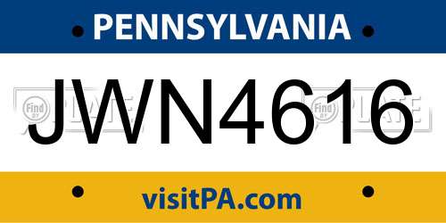 JWN4616 Pennsylvania License Plate