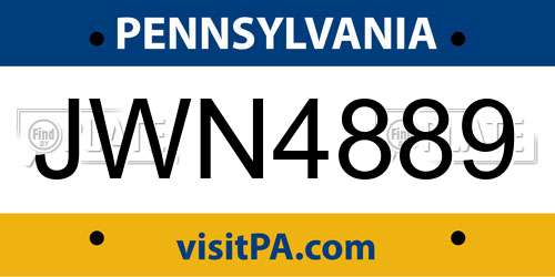 JWN4889 Pennsylvania License Plate