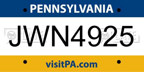JWN4925 Pennsylvania License Plate