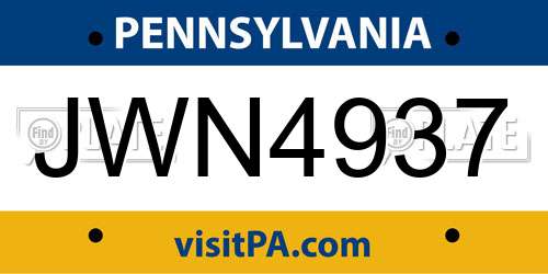 JWN4937 Pennsylvania License Plate