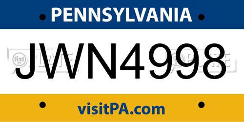 JWN4998 Pennsylvania License Plate