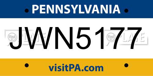 JWN5177 Pennsylvania License Plate