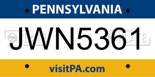 JWN5361 Pennsylvania License Plate