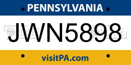 JWN5898 Pennsylvania License Plate
