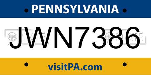 JWN7386 Pennsylvania License Plate