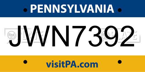 JWN7392 Pennsylvania License Plate