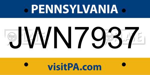 JWN7937 Pennsylvania License Plate