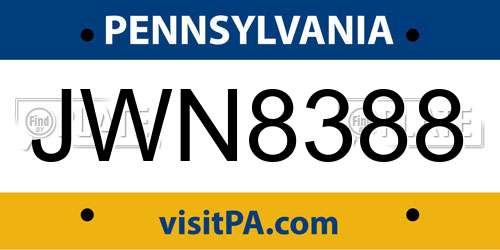 JWN8388 Pennsylvania License Plate
