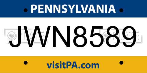 JWN8589 Pennsylvania License Plate