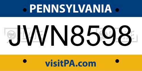 JWN8598 Pennsylvania License Plate