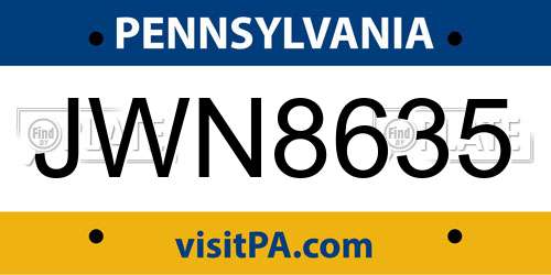JWN8635 Pennsylvania License Plate