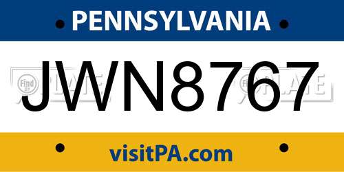 JWN8767 Pennsylvania License Plate