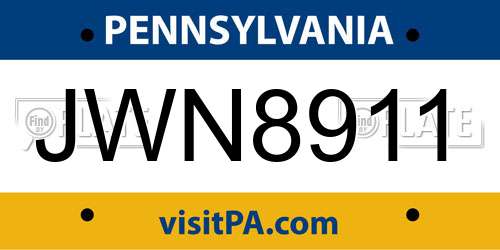 JWN8911 Pennsylvania License Plate