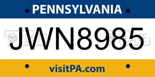JWN8985 Pennsylvania License Plate