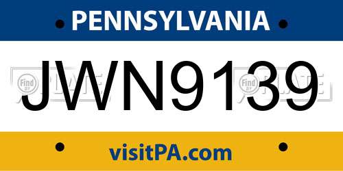 JWN9139 Pennsylvania License Plate