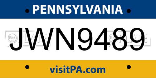 JWN9489 Pennsylvania License Plate