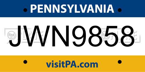 JWN9858 Pennsylvania License Plate