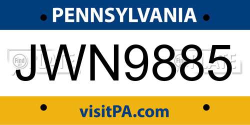 JWN9885 Pennsylvania License Plate