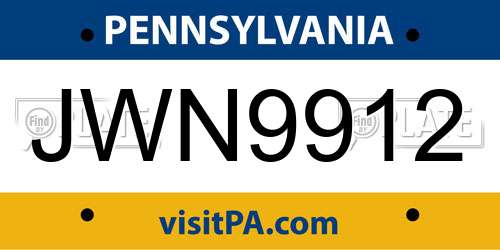 JWN9912 Pennsylvania License Plate