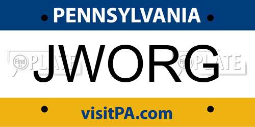 JWORG Pennsylvania License Plate