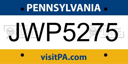 JWP5275 Pennsylvania License Plate
