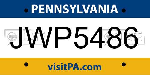 JWP5486 Pennsylvania License Plate