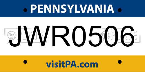 JWR0506 Pennsylvania License Plate