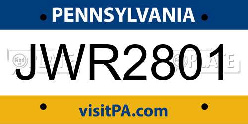 JWR2801 Pennsylvania License Plate
