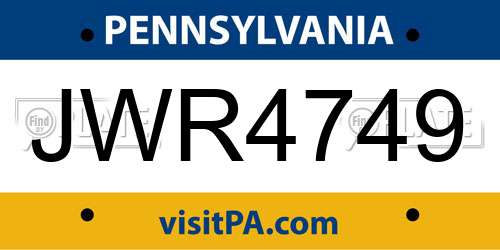 JWR4749 Pennsylvania License Plate