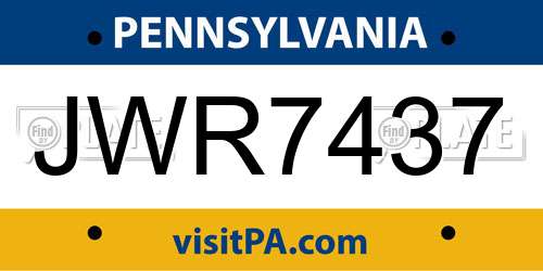 JWR7437 Pennsylvania License Plate
