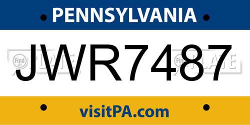 JWR7487 Pennsylvania License Plate