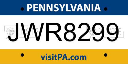 JWR8299 Pennsylvania License Plate