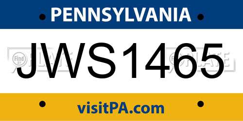 JWS1465 Pennsylvania License Plate