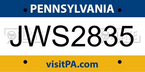 JWS2835 Pennsylvania License Plate