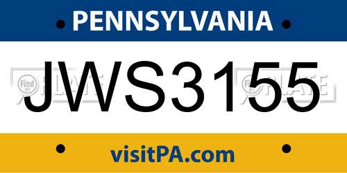 JWS3155 Pennsylvania License Plate
