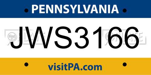 JWS3166 Pennsylvania License Plate