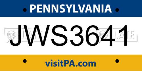 JWS3641 Pennsylvania License Plate