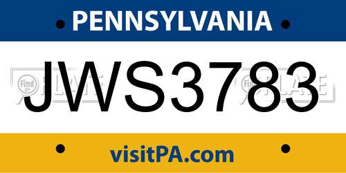JWS3783 Pennsylvania License Plate