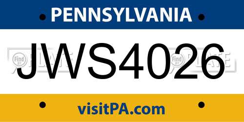 JWS4026 Pennsylvania License Plate