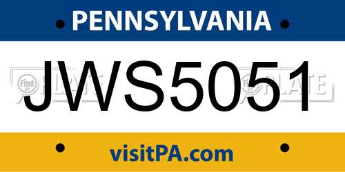 JWS5051 Pennsylvania License Plate