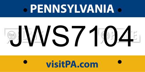 JWS7104 Pennsylvania License Plate