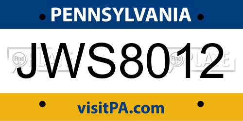 JWS8012 Pennsylvania License Plate