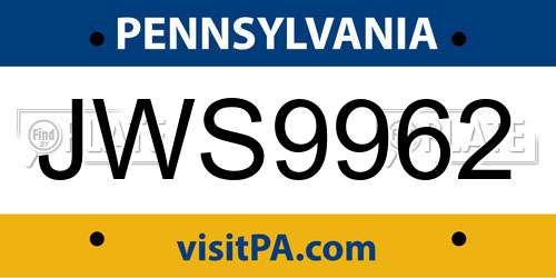 JWS9962 Pennsylvania License Plate