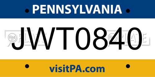 JWT0840 Pennsylvania License Plate