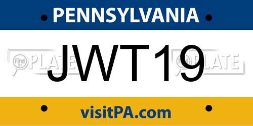 JWT19 Pennsylvania License Plate