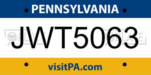 JWT5063 Pennsylvania License Plate