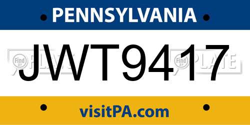 JWT9417 Pennsylvania License Plate