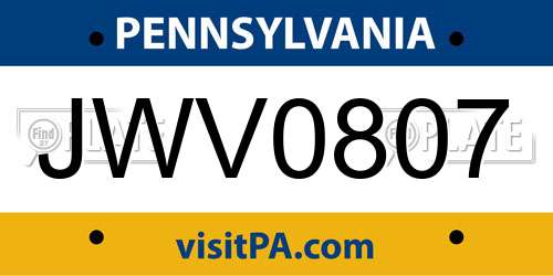 JWV0807 Pennsylvania License Plate
