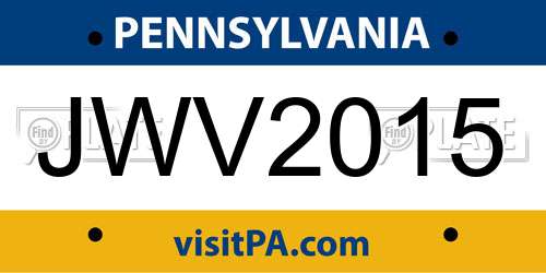 JWV2015 Pennsylvania License Plate